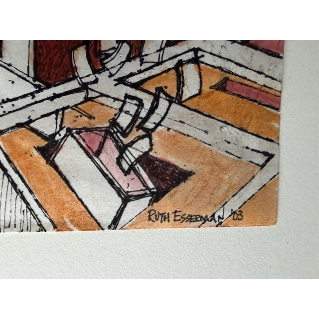 Abstract Ruth Esserman Abstract Architectural Mixed Media on Paper, Signed 2003 For Sale - Image 3 of 8