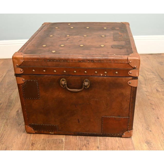 Metal Vintage Campaign Leather Trunk For Sale - Image 7 of 10