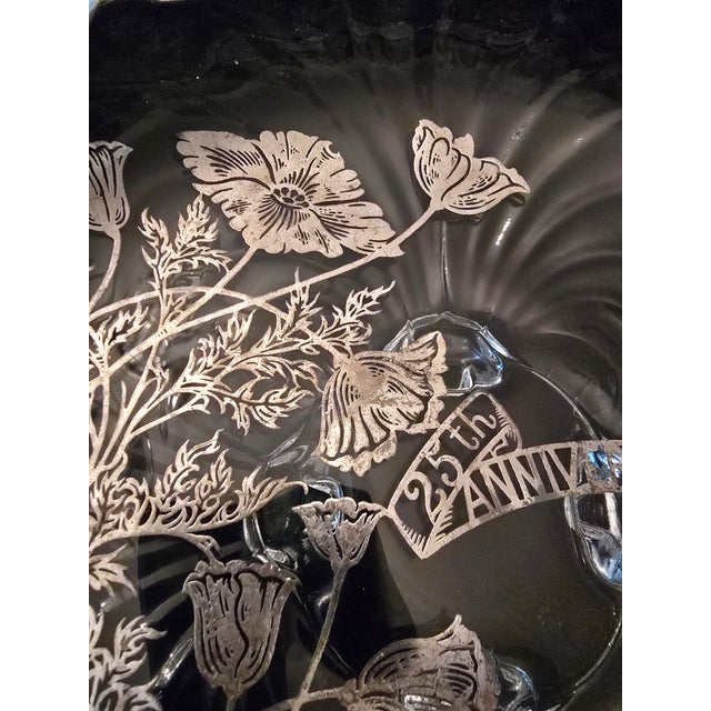 1940s Vintage Mid Century Modern Silver Overlay Glass Centerpiece For Sale - Image 5 of 11