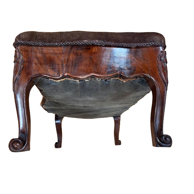 19th-Century French Carved Mahogany and Mohair Bench For Sale - Image 11 of 12