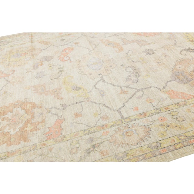 Modern Oushak Style Hand-Knotted Wool Rug - Pastel Floral Transitional Area Rug For Sale In New York - Image 6 of 11