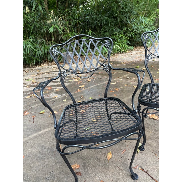Black Woodard Florentine Orleans Pattern Iron Patio Chairs - Set of 4 For Sale - Image 8 of 11