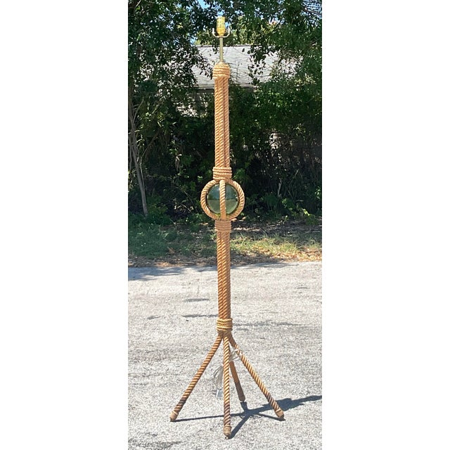Late 20th Century Vintage French Boho Rope and Glass Sphere Floor Lamp After Minet For Sale - Image 5 of 9