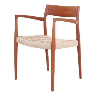 Vintage Danish Teak Armchair with Paper Cord Weaving by Niels Otto Møller for J. L Mollers Møbelfabrik, 1960s For Sale