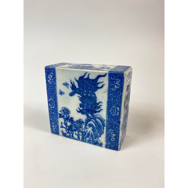 Blue Mid 20th Century Chinese Blue and White Porcelain Pillow For Sale - Image 8 of 8