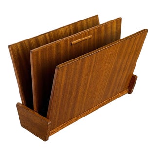 Teak Magazine Holder and Storage Rack With Center Handle Vintage Mid-Century Modern 1960s For Sale