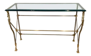Mid 20th Century Maison Jansen Style Neoclassical Brass, Steel & Glass Console