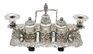 Embossed Silver Inkwell with Three Ink Tanks