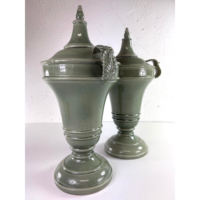 Global Views Italian Sage Green Large Terracotta Urns For Sale - Image 11 of 11