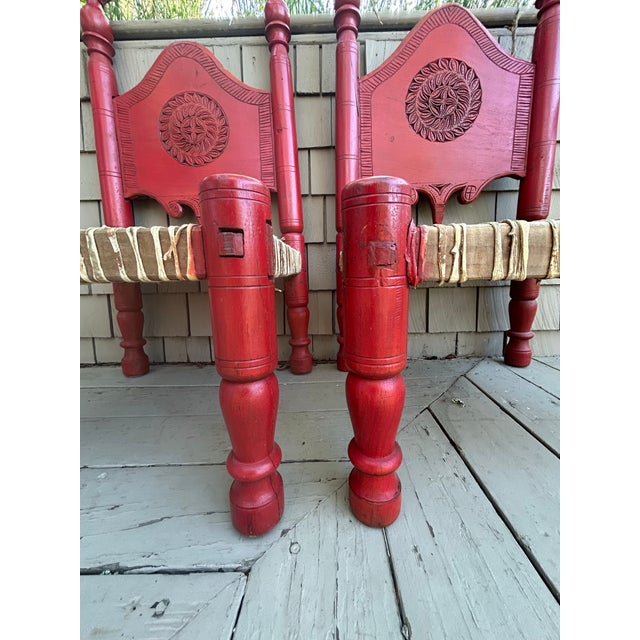 Mid 20th Century Afghan Low Cedar Chairs- a Pair For Sale In Denver - Image 6 of 11