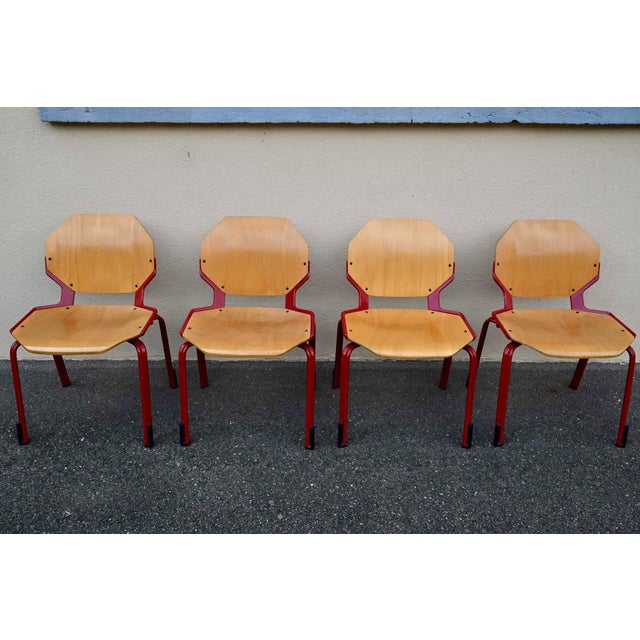 Postmodern Series 34 Rio Chairs in Red Wood from Fröscher, 1985 For Sale - Image 4 of 18
