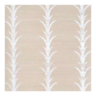 Sample - Schumacher X Celerie Kemble Acanthus Stripe SisalWallpaper in Fog & Chalk