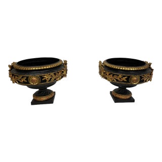 Late 19th Century Victorian Black and Gold Cast Iron Urns - a Pair For Sale