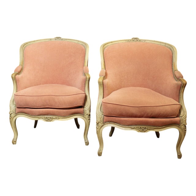 Set of Louis XV Style Bergeres in Painted Beech, 1900s For Sale