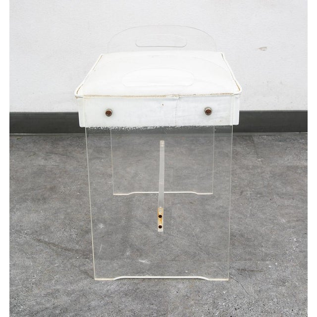 Mid Century Modern Stool Seat Vanity Lucite White Vintage Rectanfular Handles For Sale - Image 11 of 12