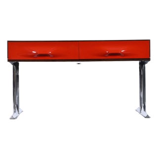 DF-2000 Rosewood Chrome Red Plastic Drawer TV Stereo Console from Raymond Loewy For Sale