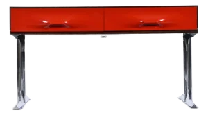 DF-2000 Rosewood Chrome Red Plastic Drawer TV Stereo Console from Raymond Loewy