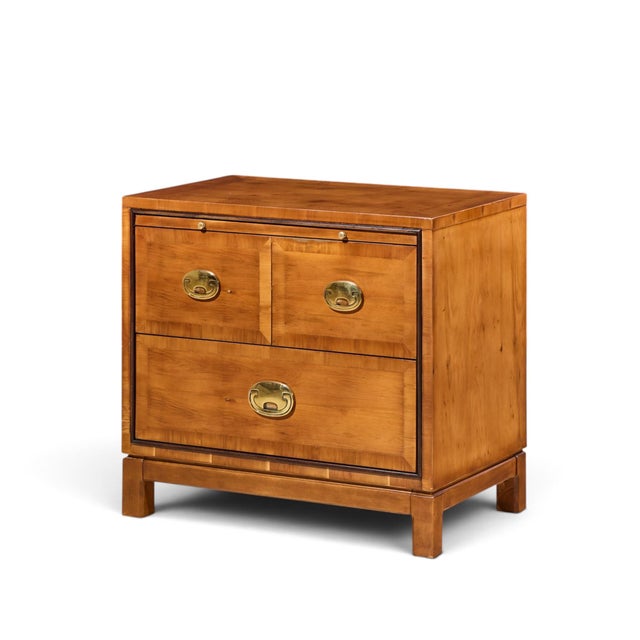 Mid-Century Modern Hickory Manufacturing Mid Century Walnut and Brass Campaign Nightstand For Sale - Image 3 of 11