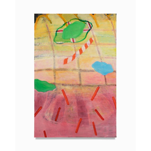 Here is a large colorful abstract painting with fantastic presence. This 4' x 6' wall art features vibrant colors, mixed...