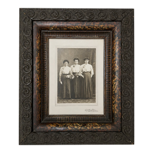 Antique Black Forest Carved Wood Frame With Original Sepia Protrait Photograph, Ansonia Ct Studio, Deep Profile Frame