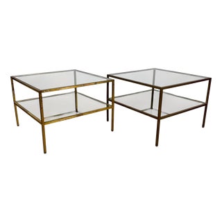 Brass and Glass Side Tables, 1960s For Sale