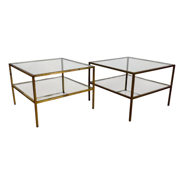 Brass and Glass Side Tables, 1960s For Sale