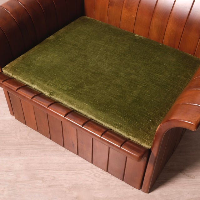 Handcrafted Armchairs in Velvet and Curved Wood, 1980s, Set of 2 For Sale - Image 16 of 18