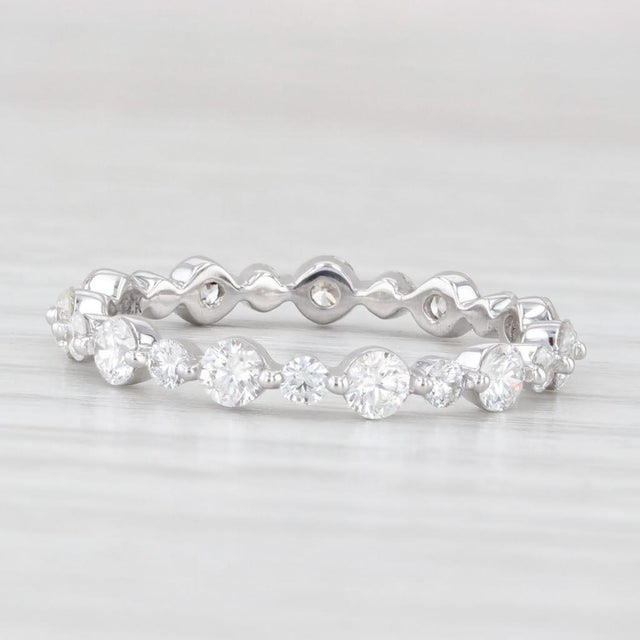 2010s 0.94ctw Diamond Eternity Band 14k White Gold Wedding Ring Size 6.25 Stackable For Sale - Image 5 of 9