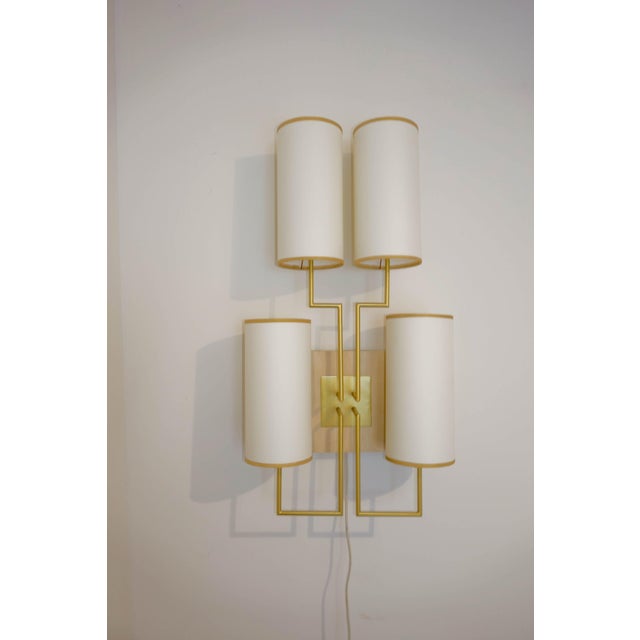 Tiges4 Wall Sconces in Patinated Gold Metal and Fabric by Aymeric Lefort, Set of 2 For Sale - Image 12 of 16