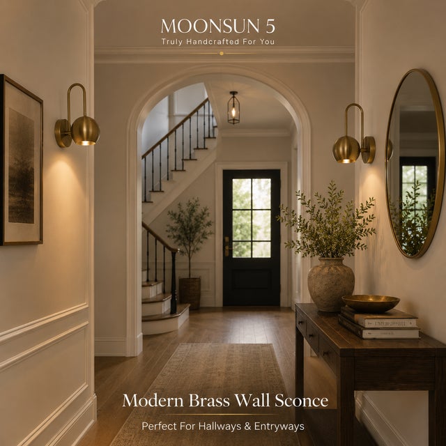 Modern Bronze Brass Wall Sconce, Handmade Curved Arm Wall Light, Mid Century Globe Sconce, Bathroom Vanity Lamp, Bedroom Brass Wall Fixture For Sale - Image 4 of 12