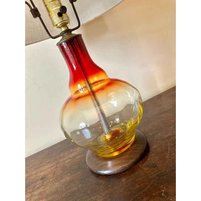 1960s Blenko Amberina glass table lamp by Wayne Husted.