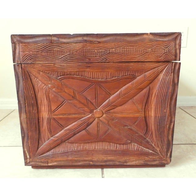 Vintage Mid Century Carved Wood Storage Truck Chest For Sale - Image 12 of 15