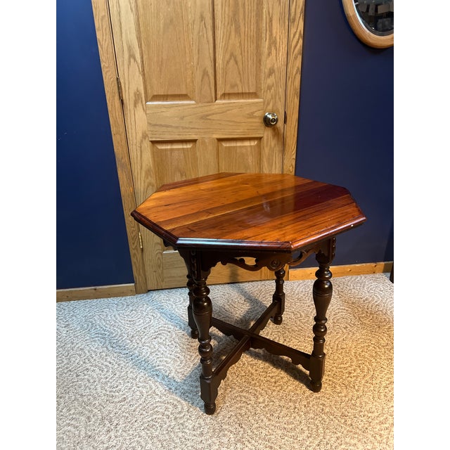 Victorian Antique Victorian Octagonal Mahogany Side/Parlor Table With Carved Apron & Turned Legs, Circa 1890 For Sale - Image 3 of 7