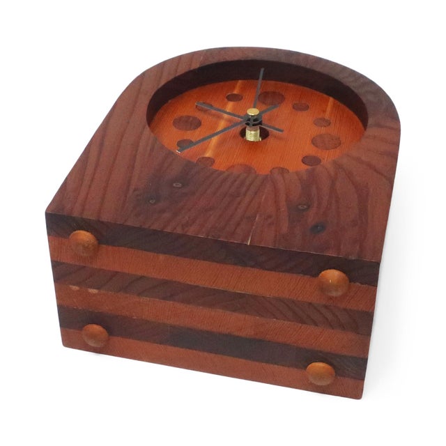 Wood 1970s Handcrafted Laminated Wood Desk Clock For Sale - Image 7 of 10