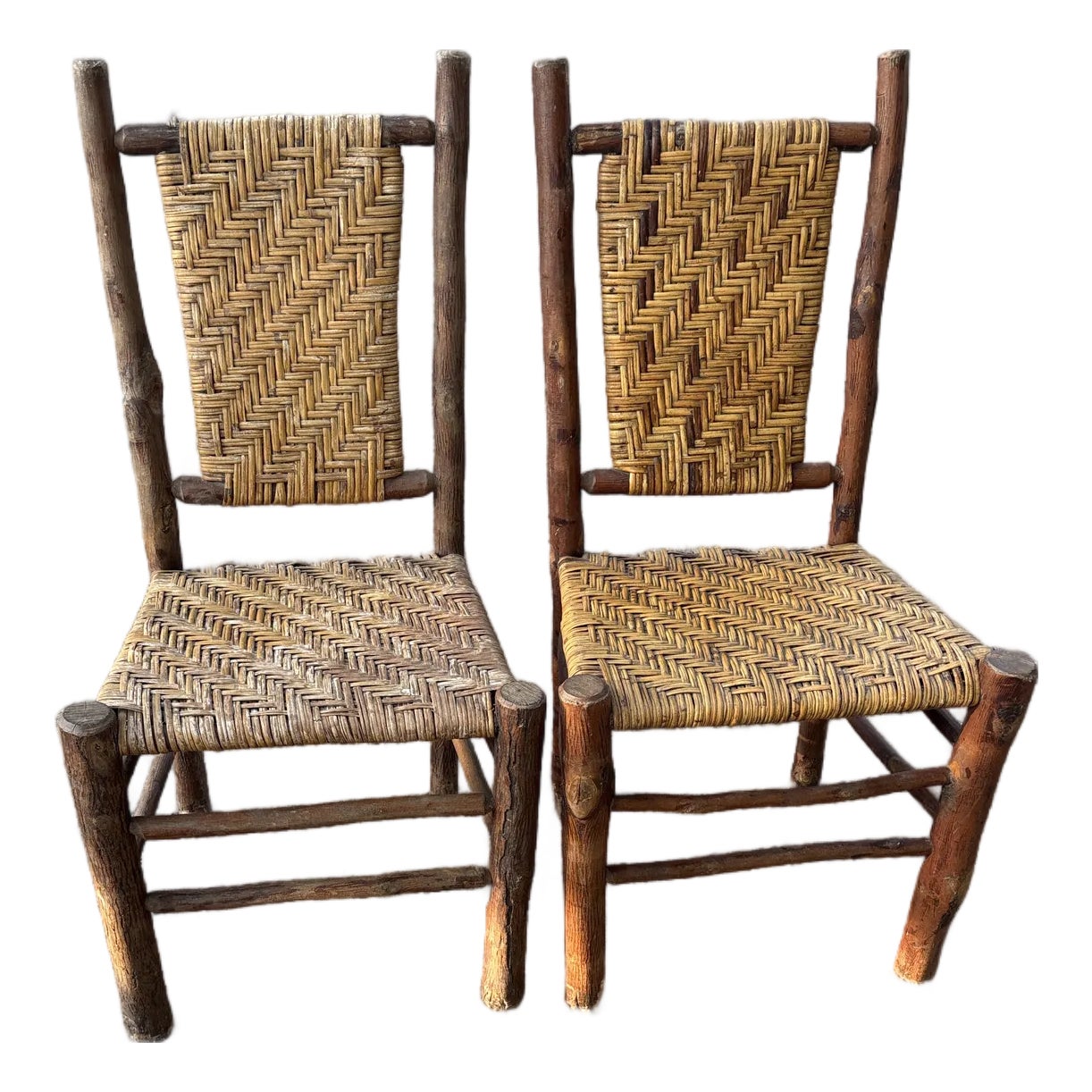 Early 20th Century Pair Rustic Old Hickory Rattan Chairs | Chairish