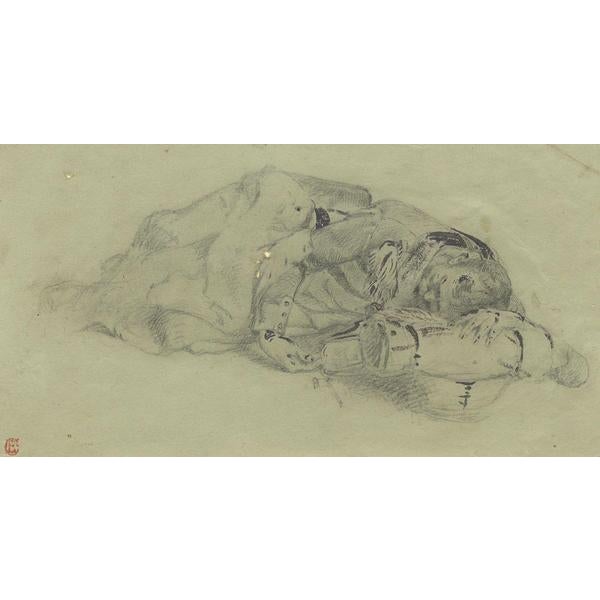 Ernest Crofts RA, Resting Soldier Study, Waterloo, Late 19th Century, Pencil Drawing For Sale - Image 5 of 5
