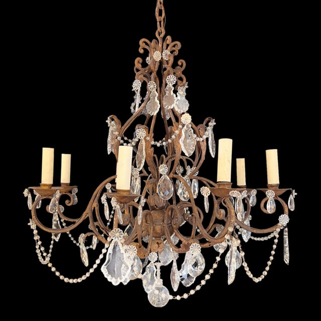 French Chandelier in Metal and Glass, 1920s For Sale - Image 9 of 9
