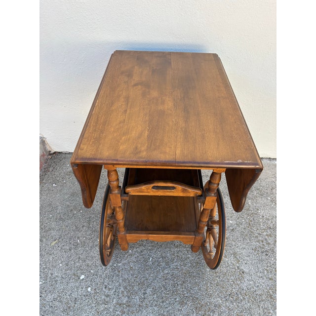 Tan Vintage Drop-Leaf Bar Cart / Tea Cart, Trolley With Wheels and Removable Tray For Sale - Image 8 of 10
