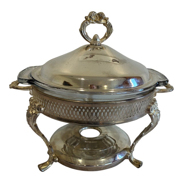 Anchor Hocking Silver Plate Chafing Dish With Glass Insert For Sale