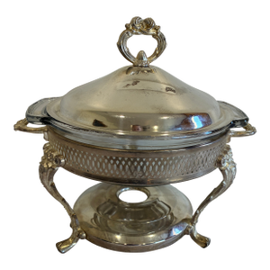Anchor Hocking Silver Plate Chafing Dish With Glass Insert