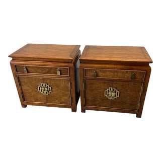 1970s Pair of Vintage Burl Wood Chinoiserie Nightstands by Raymond Sobota for Century Chin Hua Collection For Sale