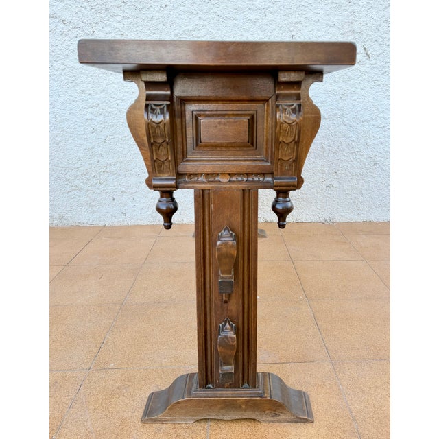 Valenti Spanish Carved Wood Console Table with Drawers and Turned Spindles, 1950 For Sale - Image 14 of 15