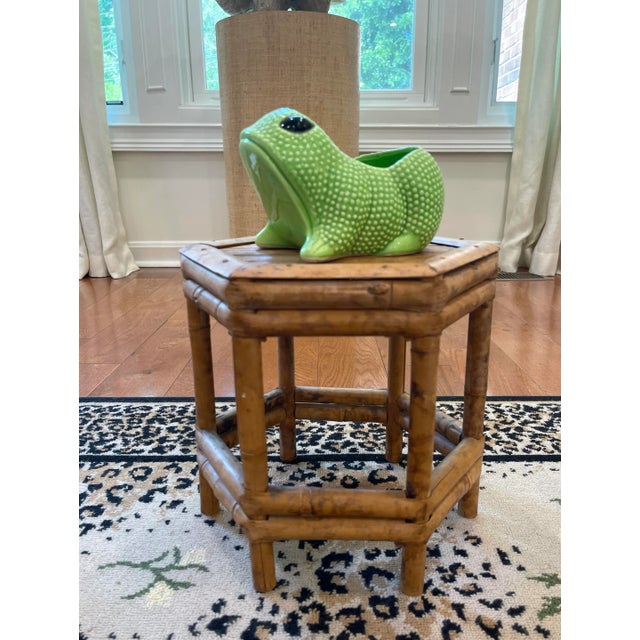 Tortoise rattan lane stand or table riser. Hexagonal shape. From Hong Kong.