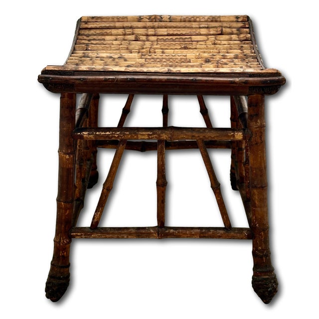 Excellent Hand Made Antique Oriental Revival Aesthetic Victorian Genuine Bamboo Footstool - Ottoman Circa 1880s For Sale - Image 14 of 18