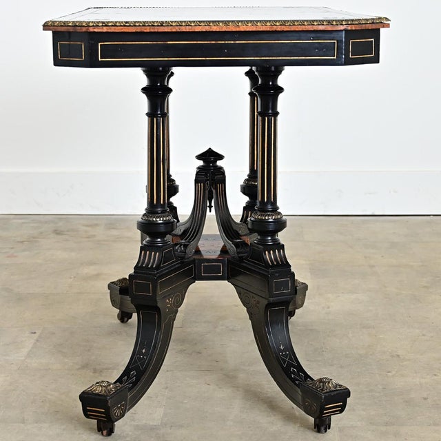 Early 19th Century English 19th Century Victorian Ebonized and Inlay Center Table For Sale - Image 5 of 13