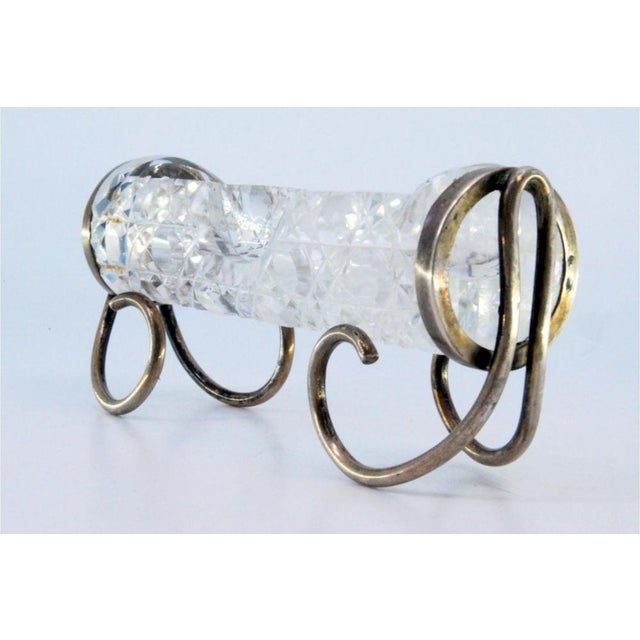 Toothpick Holder in Cut Glass with Silver Applications, in Very Good conditions. Designed 1890 to 1919 This piece has an...