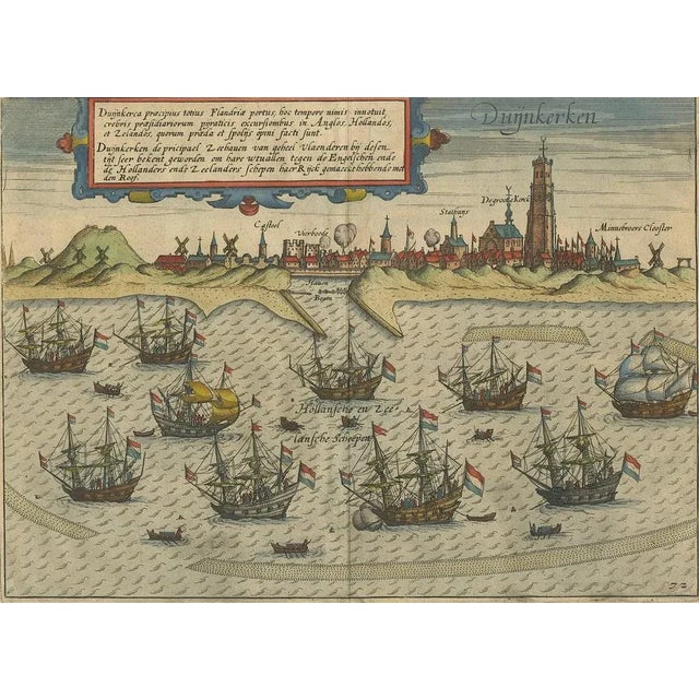 Beautiful bird's-eye view map of the town of Dunkirk. from Ludovico Guicciardini's of the Netherlands, 'Beschrijvinghe van...