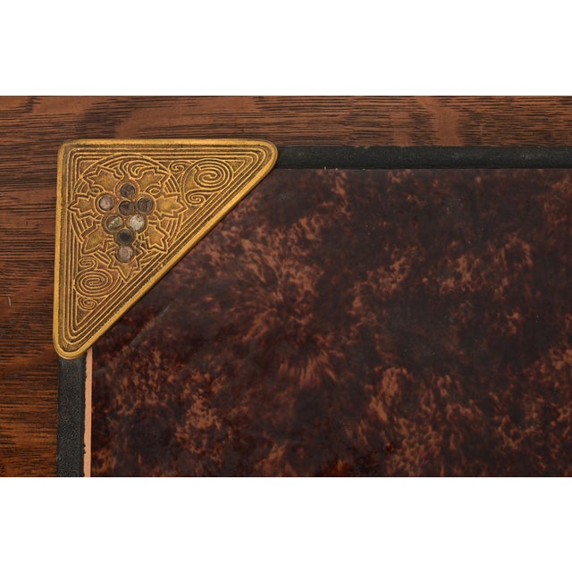 Art Deco Tiffany Studios New York Bronze Doré and Abalone Blotter Corners With Faux Tortoise Shell Desk Blotter For Sale - Image 3 of 10