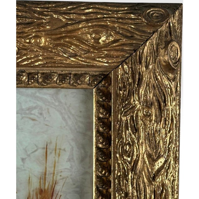 Antique 19th Century Floral Oil Painting on Glass Pane in Victorian Faux Bois Gilt Frame For Sale In Portland, ME - Image 6 of 10