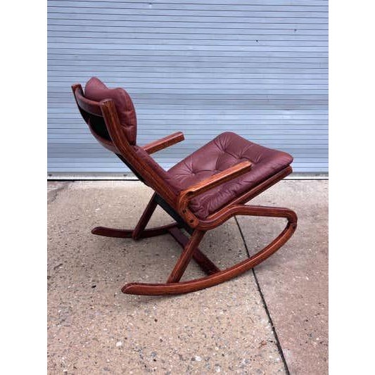 Mid 20th Century Norway Teak and Leather Rocking Chair For Sale - Image 17 of 18